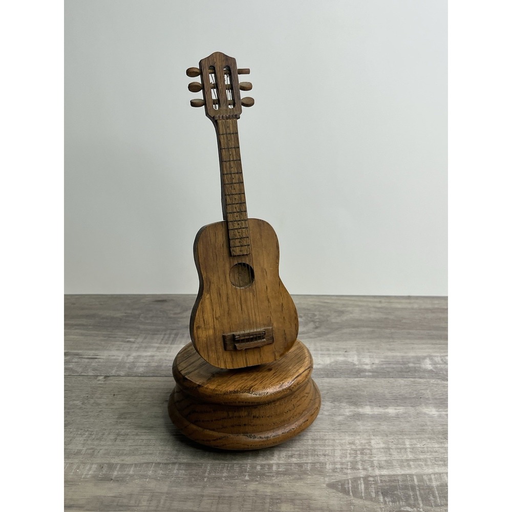 Wooden Guitar Music Box Rotates and plays Wood Music Musical